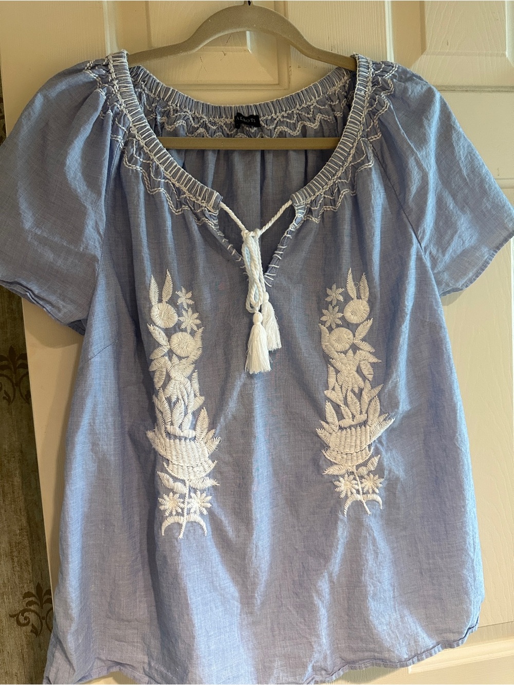 Talbots,  ss light denim blue, peasant top